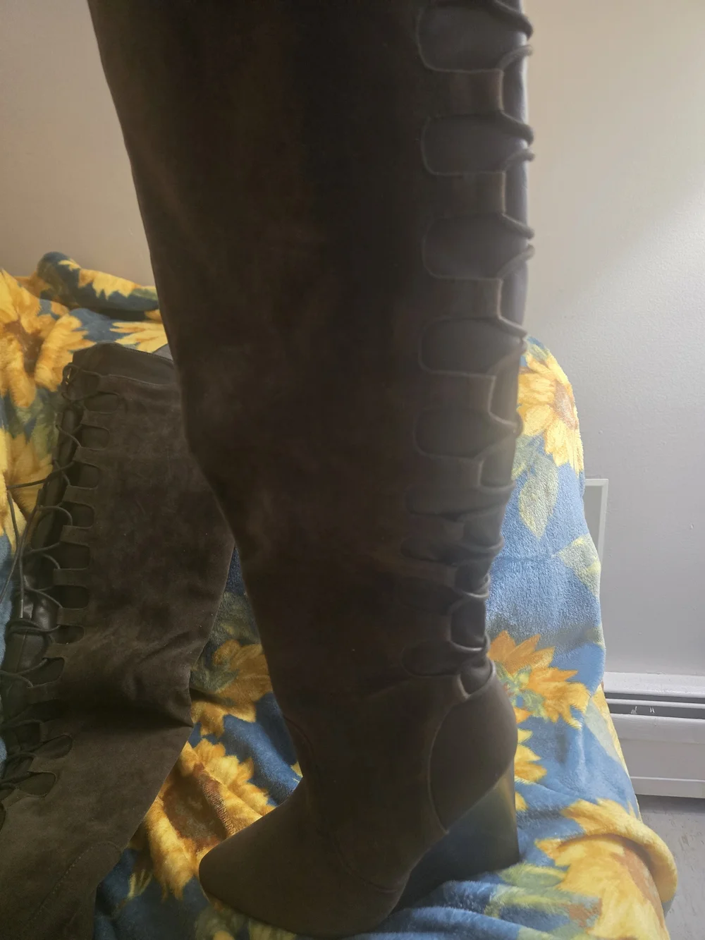 JustFab Brown Lace-Up Suede Ankle Wedge Boots